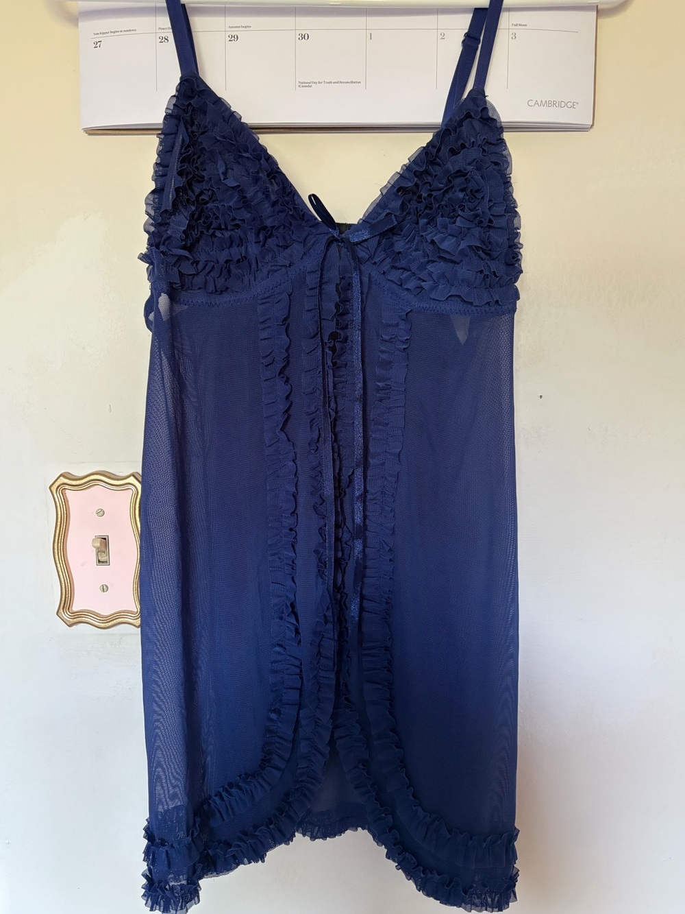 Ruffled Navy Mesh with Adjustable Straps